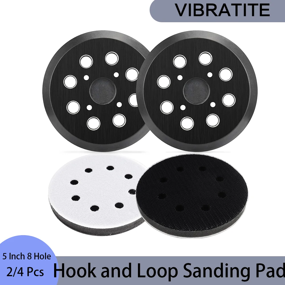 5 Inch 8 Hole Hook and loop Sanding Plate with Buffing Sanding Pad 2/4 Pcs for Polishing and Sanding Metal Wood Car Body