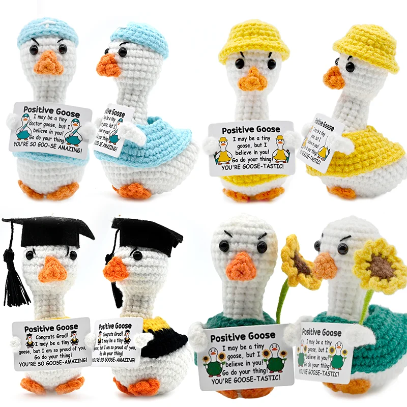 AnimalSeries Positive Energy Cute Duck Crochet Doll Handmade Knitted Decor Ornament with Encouragement Card Mini Desk Decor Gift