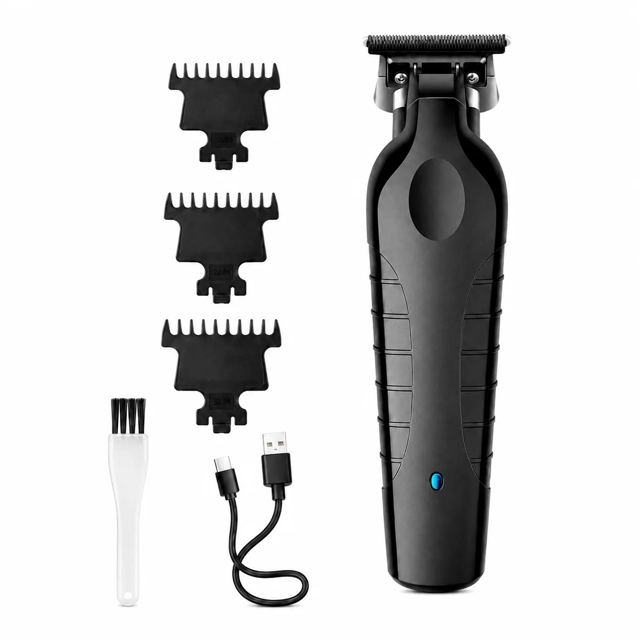 Professional Cordless Hair Clipper for Men, USB Rechargeable Electric T-Blade Trimmer with Precision Blade, Beard Detailer and Hairline Carving Cutter, Barber Hair Cutting Machine with Guide Combs for Beard, Mustache, Neckline and Home Grooming