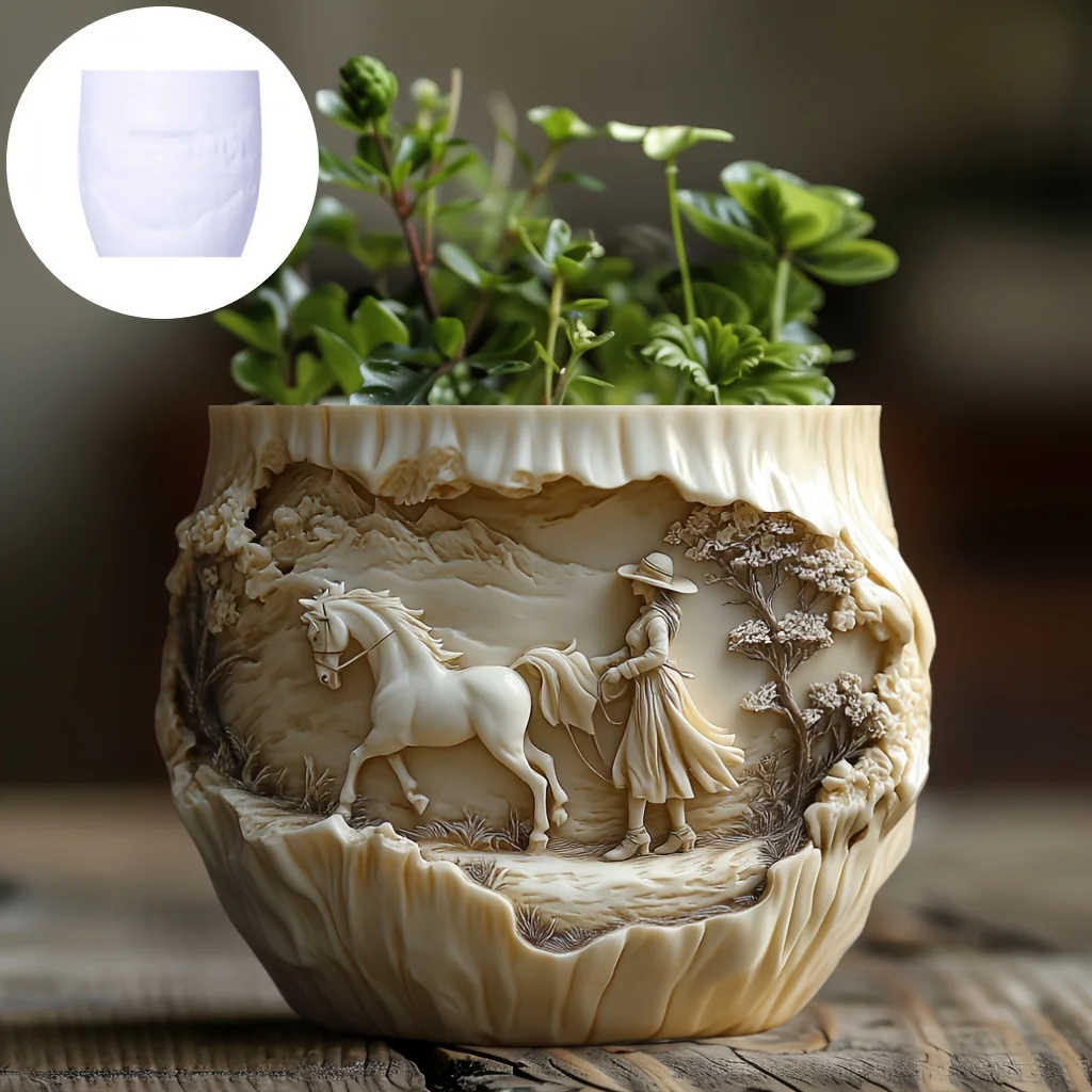 Beauty holding horse relief succulent plant flowerpot resin silicone mold plant horse goddess storage box candle cup gypsum mold