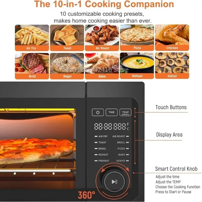 10-in-1 Air Fryer Toaster Oven Combo, 1800W Countertop Convection Oven with Flip-Up Design for Space-Saving Storage
