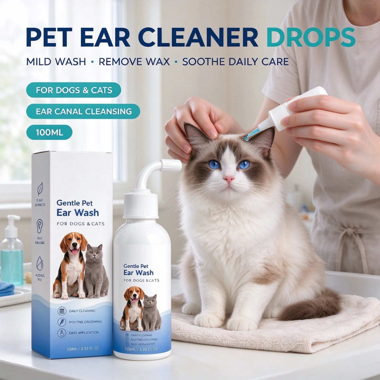Pet Ear Drops for Dogs Cats Mild Ear Wash Liquid for Ear Canal Cleansing Wax Removal Deodorizing Sooth Daily Pet Ear Care Liquid