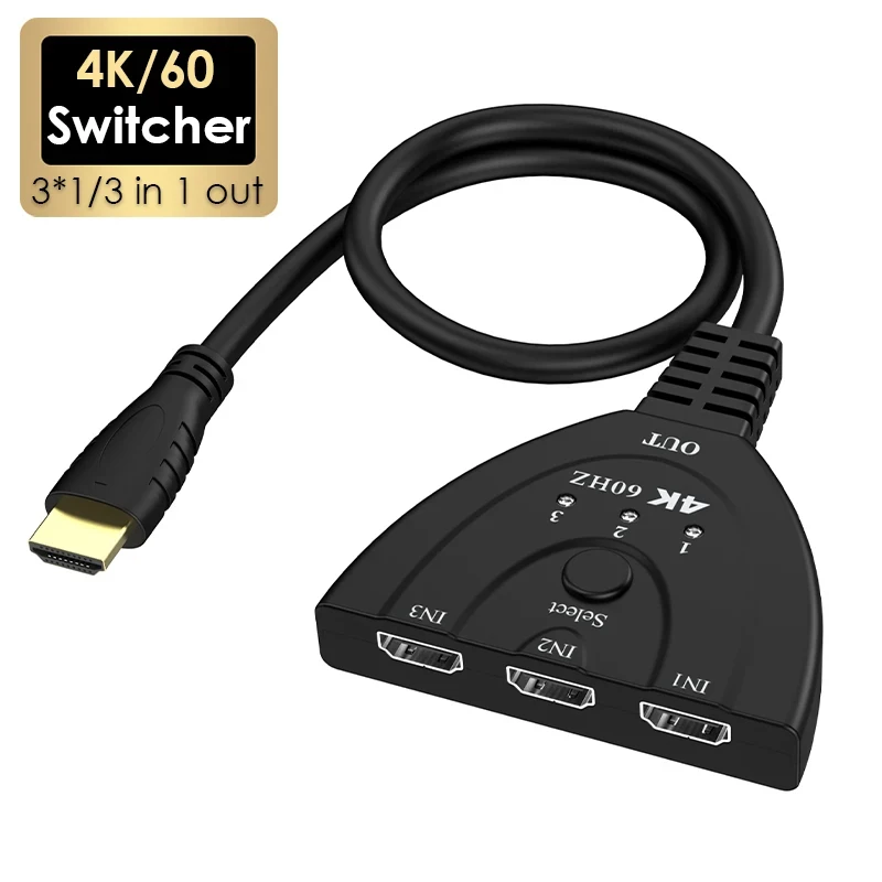 

4K 60Hz 3D Mini 3 Port HDMI-compatible V2.0 Switcher 4K@30/1080P Switch Splitter 3 in 1 out Port Hub Cable for DVD HDTV Xbox PS4