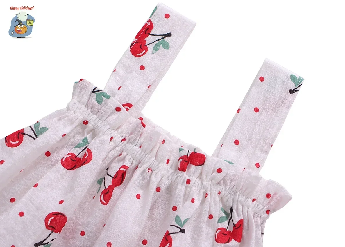 Baby Summer Dress Suit Baby Girl Clothes 0-2 Years Infant Toddler Cherry Sling Dress Bread Pants Two-piece Clothing Set