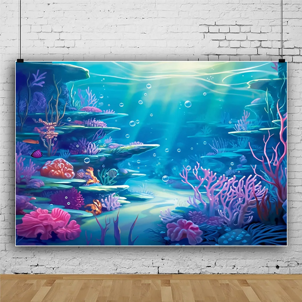 Underwater World Seabed Backdrop Ocean Undersea Fish Coral Aquarium Fish Tank Baby Portrait Photography Background Photo Studio