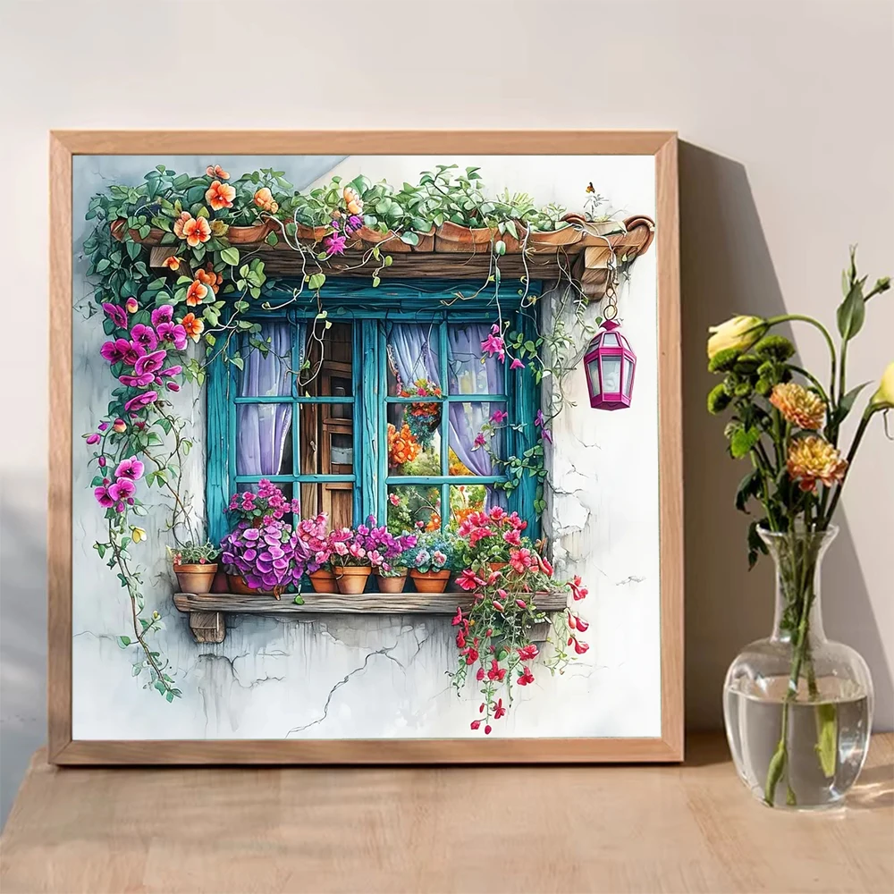 Momoart DIY Diamond Mosaic Window Picture Rhinestones Embroidery Landscape Full Square Round Painting Flower Handmade Gift
