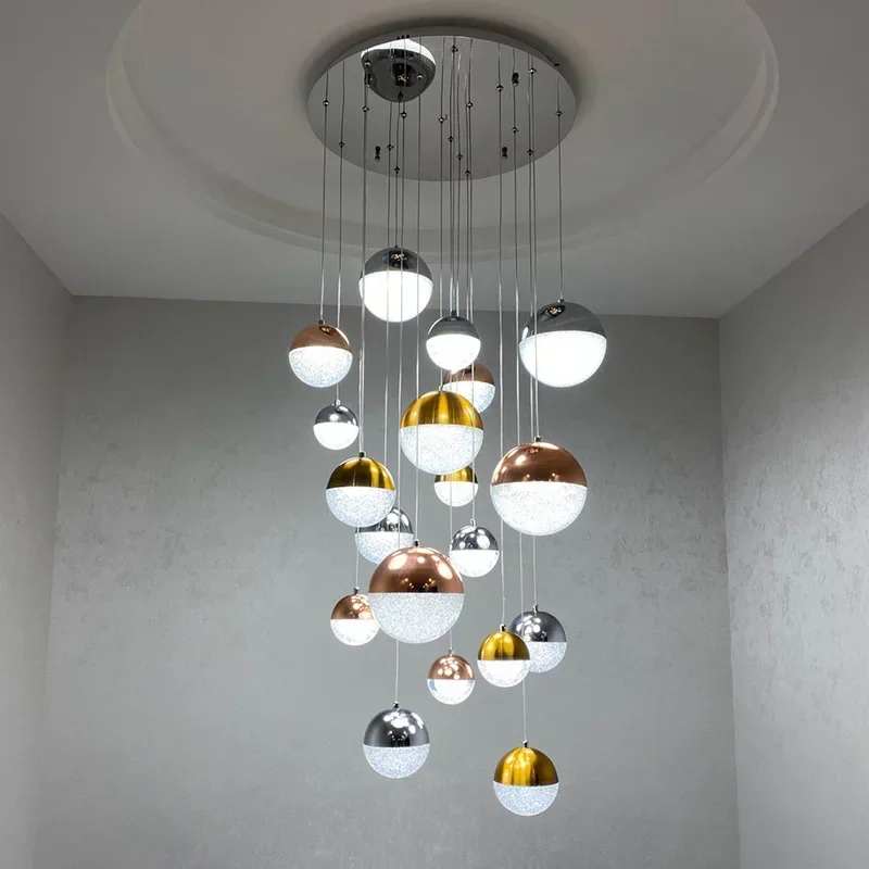 

Modern Round Stair Chandelier Led Pendant Lights Nordic Family Villa Stair Long Can Be Customized Lamp Fancy Bedroom Lamps