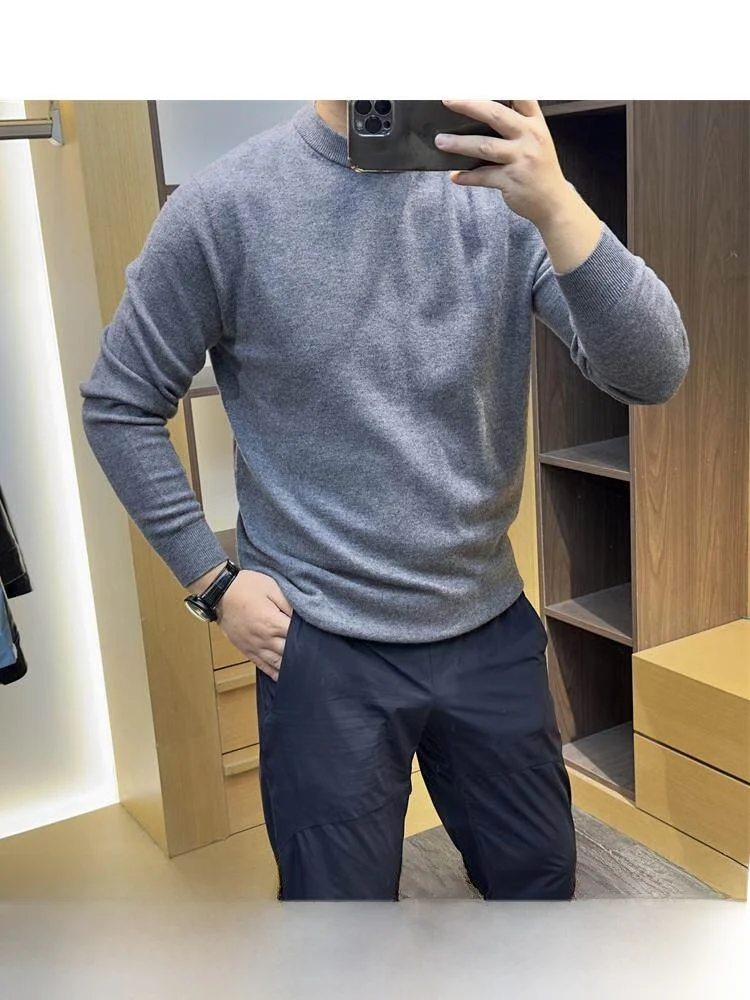 

Итальянский люксовый мужской свитер из 100% шерсти с круглым вырезом, однотонный, универсальный базовый стиль для осени и зимы