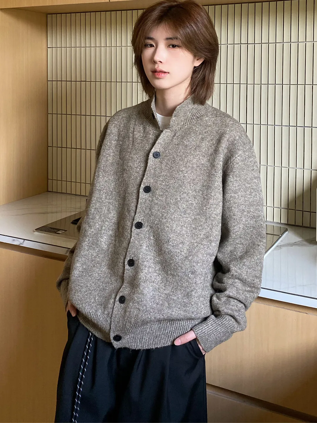 

American Sle Retro f High Collar Sweater Coat Loose Casual Women's Knitted Wear for Autumn And Winter Comfortable Slimming