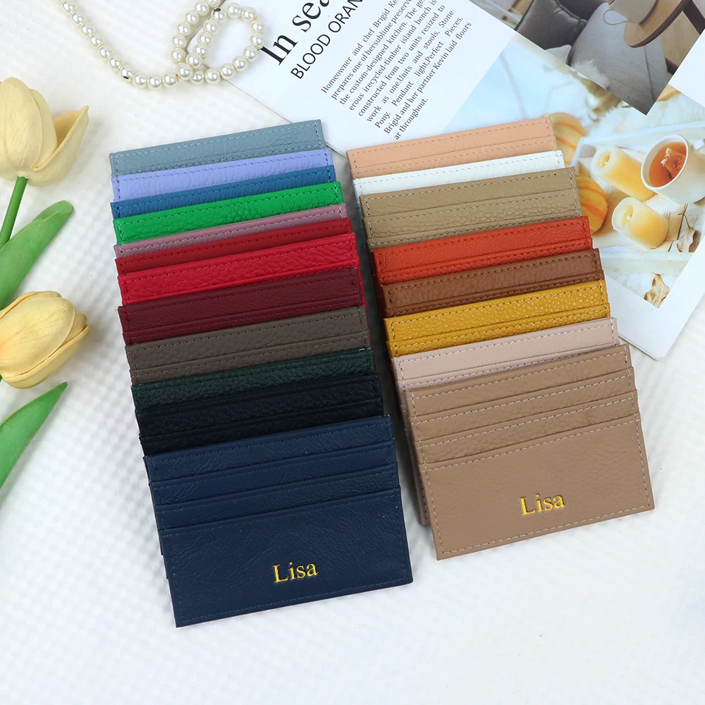 Customized name leather cardholder with multiple card slots wallet, passport and credit card holder, small wallet
