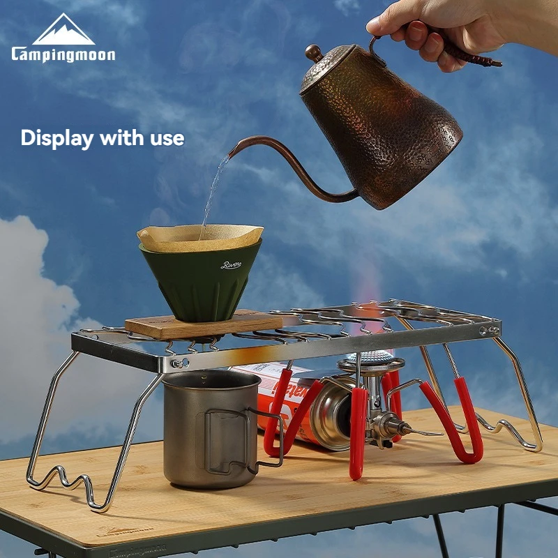 CAMPINGMOON MS-1111 رف موقد صغير قابل للطي من الفولاذ المقاوم للصدأ مع شبكة شواء ممتدة من النوع S متوافقة مع رف موقد غاز مزدوج #3