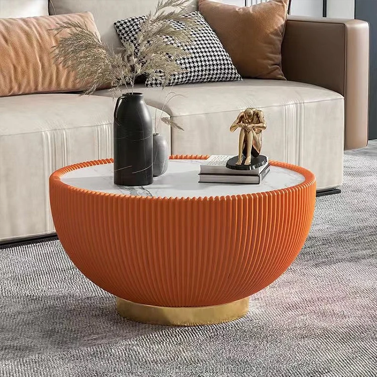 Reception Sofa Light Luxury Coffee Table Round Sintered Stone Household Creative Combination Tea Table Marble Coffe