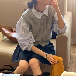 Cropped Sweater Vest Women Korean Knitted Cardigan Waistcoat Streetwear Fashion Sleeveless Knitwear Winter Casual Jumpers New