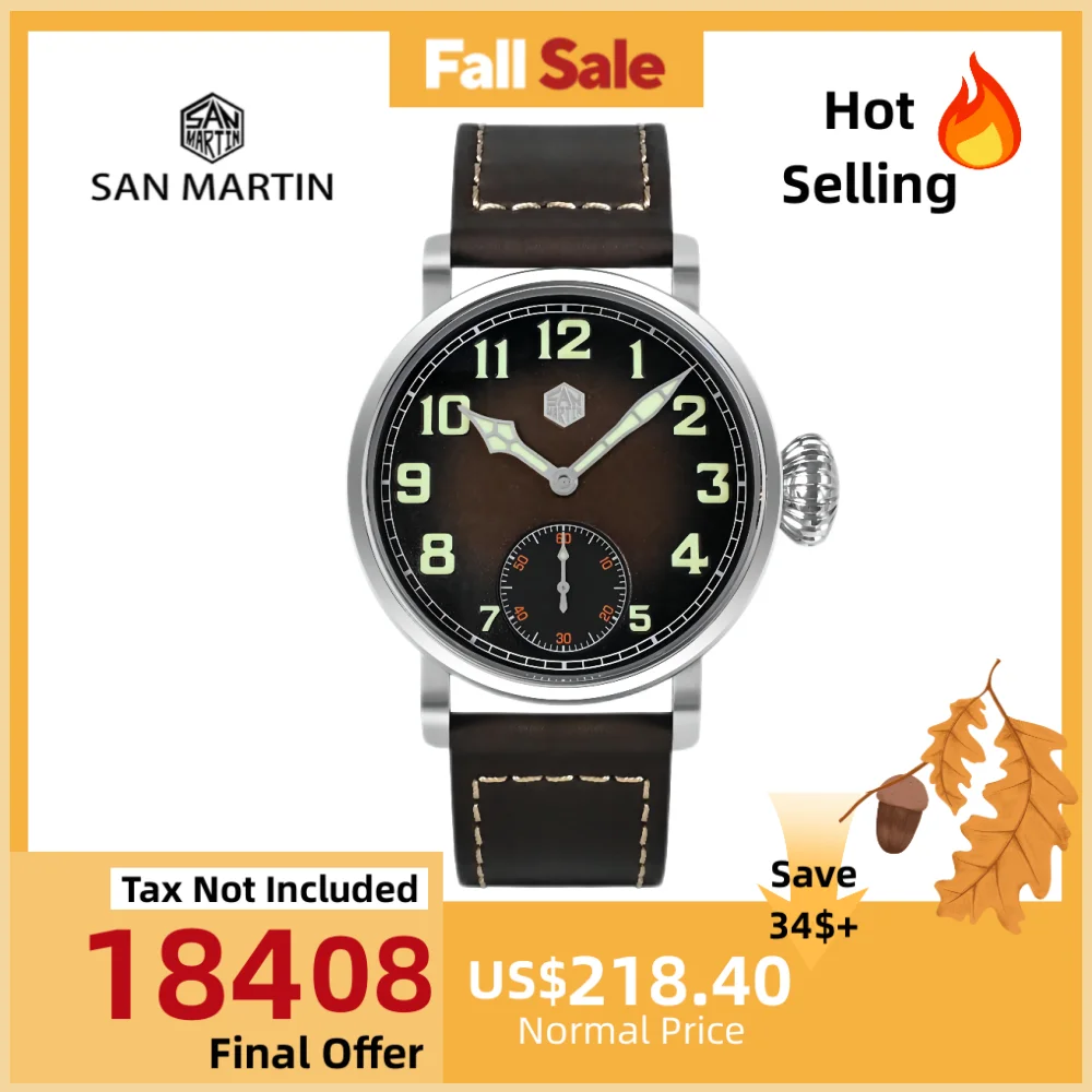 

San Martin 45mm Bronze/Steel Mechanical Watch For Men Waterproof Wristwatch Retro Pilot ST3621 Luxury Saat Luminous 10Bar SN0095