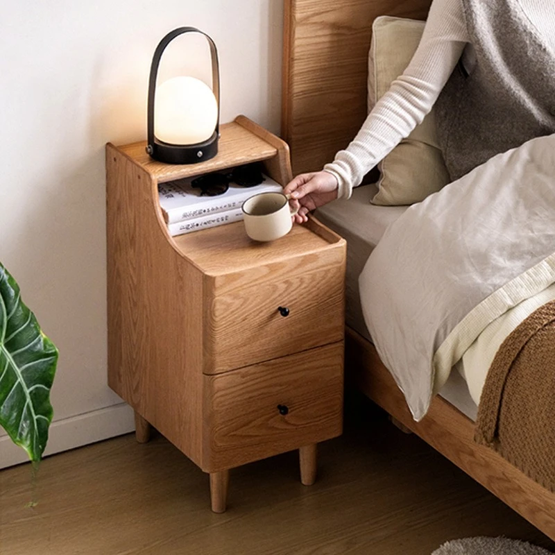 Super narrow solid wood bedside table, bedroom crevice storage cabinet, modern simple red oak narrow cabinet, household