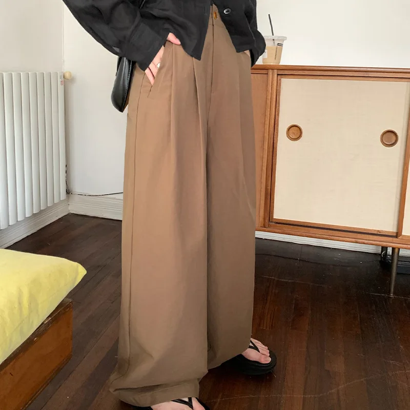 

92% Cotton Pleated High-waisted Wide-leg Casual Pants Women's 2024 Autumn New Trousers Women Pantalon Pour Femme