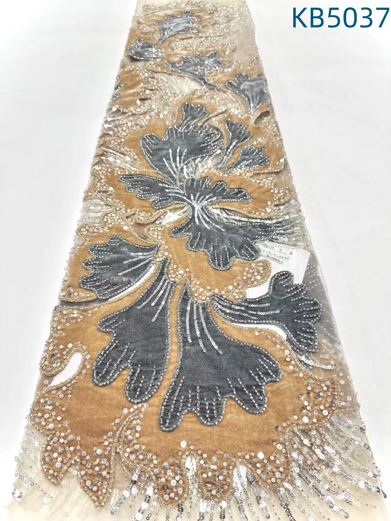 African Velvet Beaded Lace Fabric Gold Embroidery French Sequins Lace Fabric Nigerian Sequence Tulle Laces For Sewing KB5037
