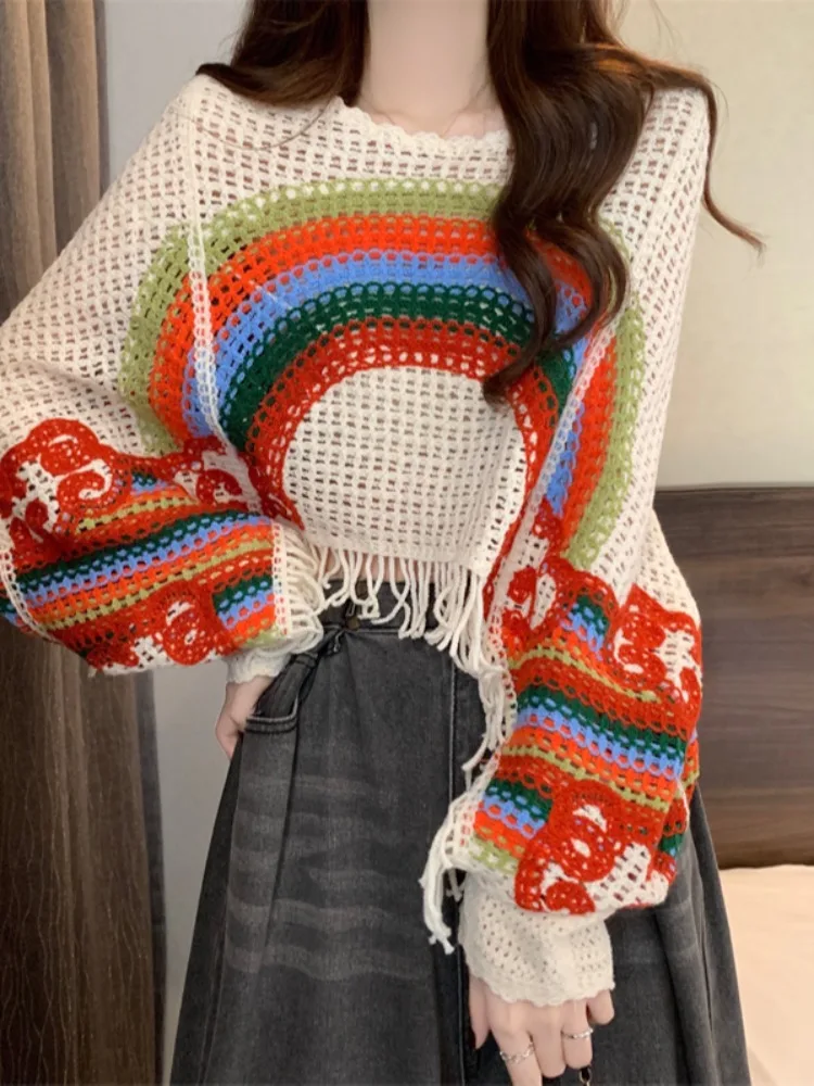 n Sle Women's Knitted Sweater oulder Wrap Hollow out Loose Fit Long Sve round Ne Pure Color Autumn Faion