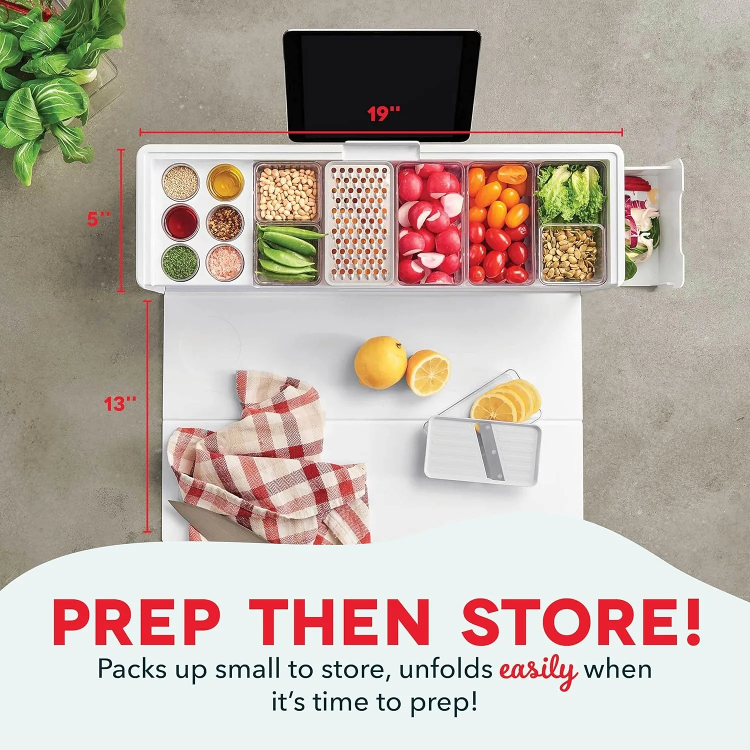 Gen 2 Recipe Prep & Storage Station - 8 sential Tools + Deluxe Cutting Board, 14 Plastic Containers + Ser-Seal Lids