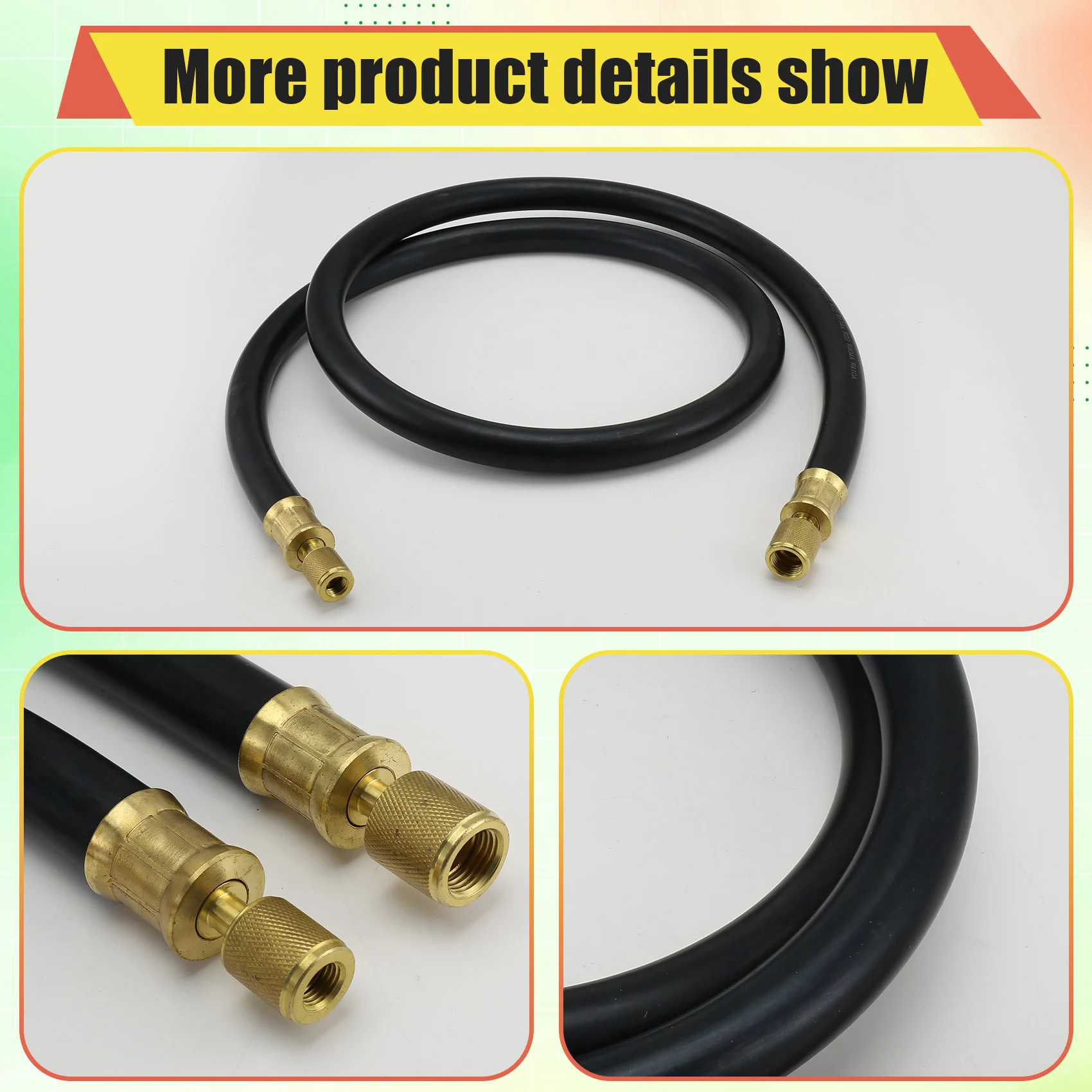 belong High-Flow Refrigerant Hose, Black, 6ft, 1/2inch Diameter, 3/8inch to 1/4inch Fitting