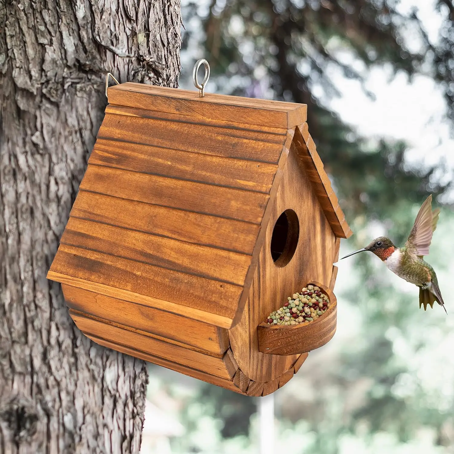 Bird Houses for Outside,Outdoor Wooden Bird House Bird Families Bluebird Finch Cardinals Hanging Birdhouse for Garden