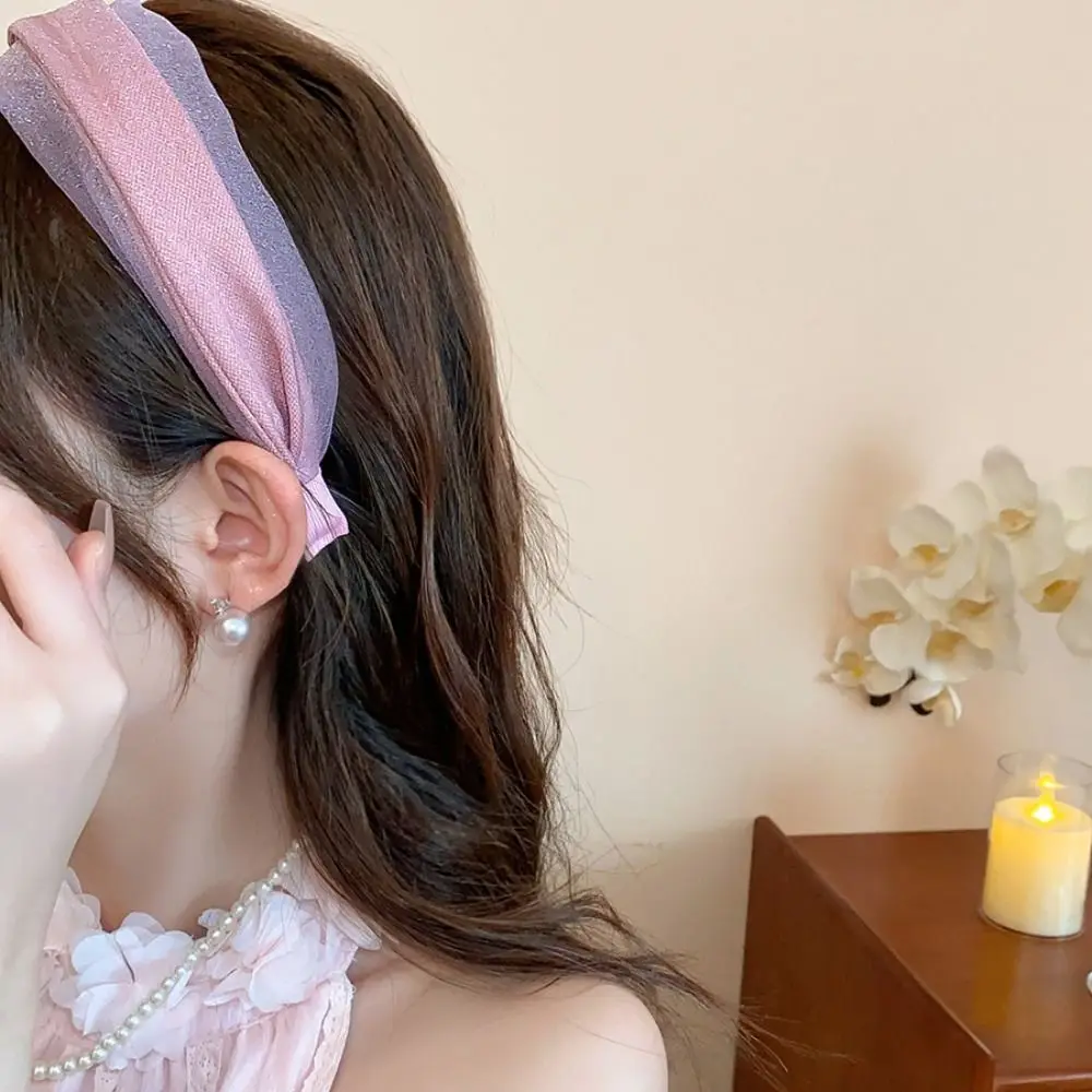 

Elegant Korean Style Women Hair Hoop Mesh Sweet Chiffon Headband All-match Headwear Wide Edge Hairband Daily