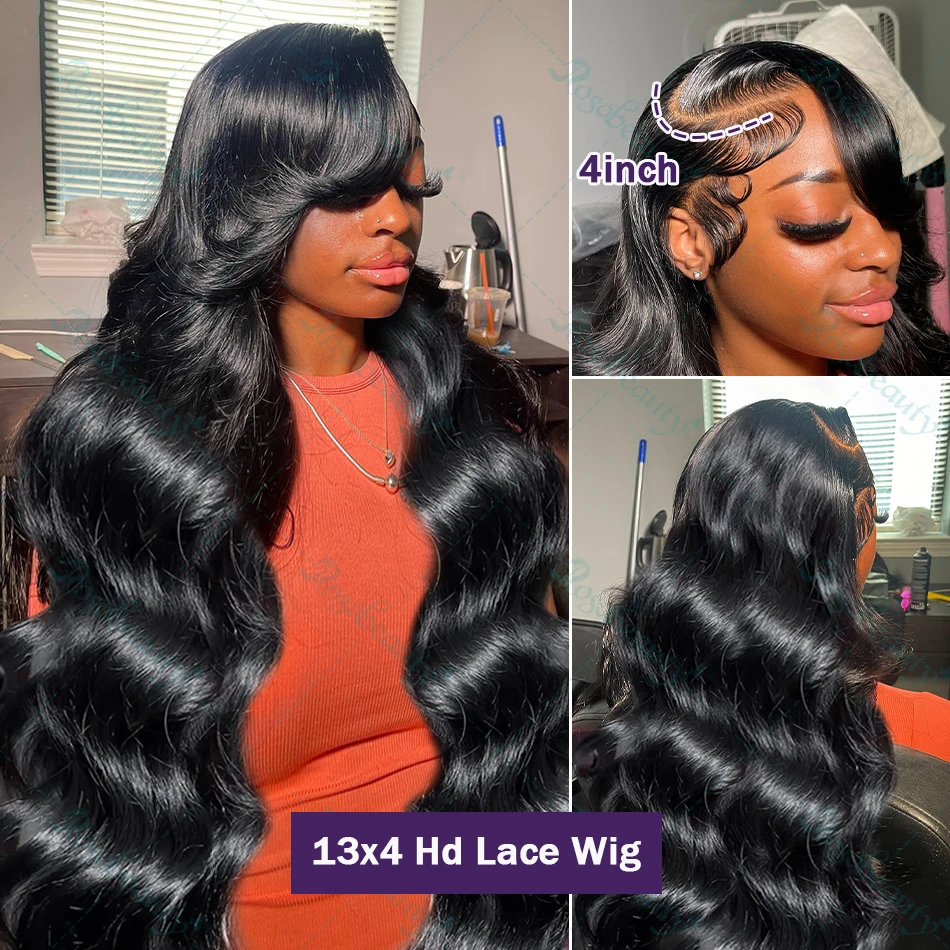 Rosabeauty HD Lace Frontal Wig 40 42 Inches Body Wave Transparent 13X4 Lace Front Wig Brazilian Water Wavy Lace Wigs For Women