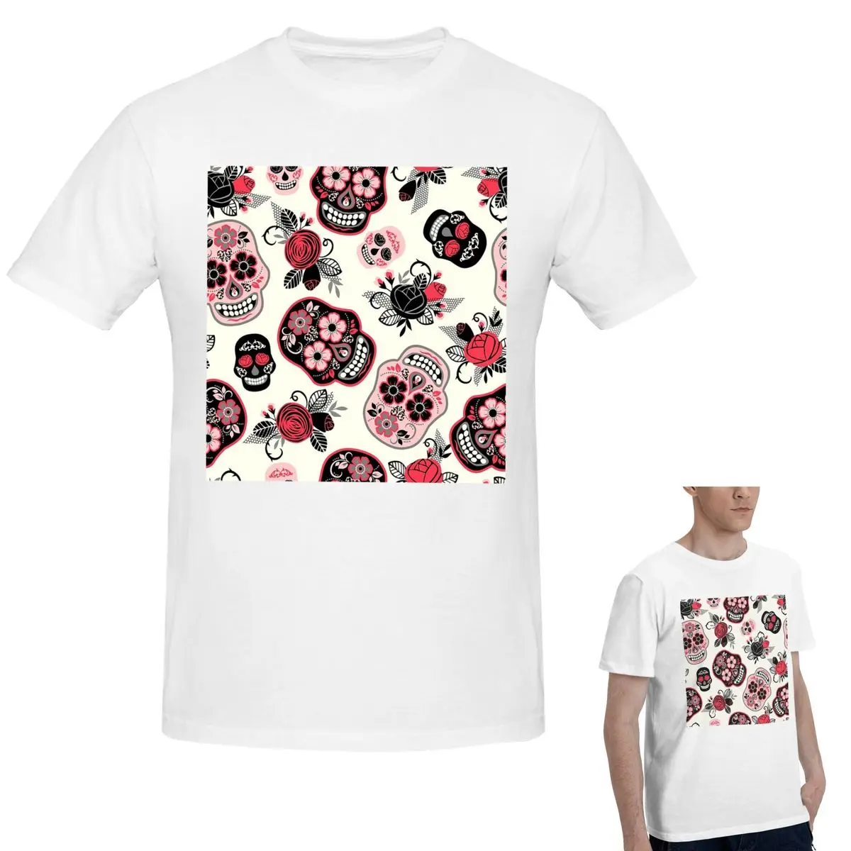 

Футболка из 100% хлопка Day Of The Dead Skulls And Roses, мужская модная футболка большого размера, мужские летние рубашки с круглым вырезом, топы S-6XL