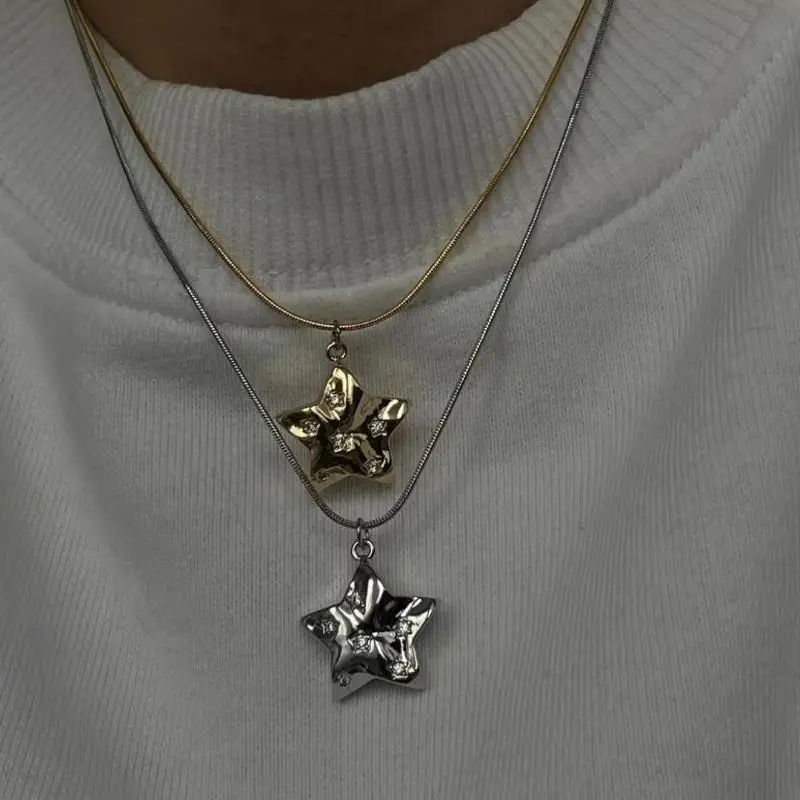 Cute Star Pendant Necklace for Women Rhinestone Gold Silver Color Lightweight Jewelry for Cocktail Party Office Wear