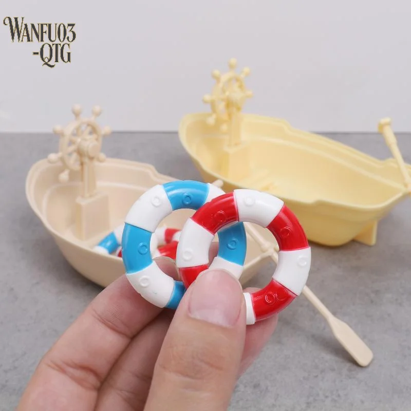 Hot 1 Set Mini Simulated Dollhouse Ornaments Miniature Fishing Boat Kit Plastic Fishing Boat Model Micro Landscape Decoration