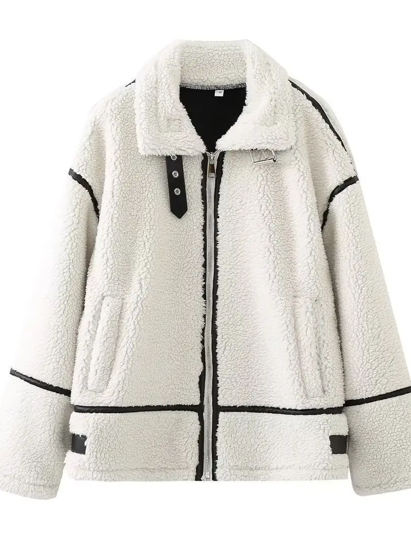 الخريف الجديد Dameskleding Europe en Americananse Stijl عادية Bont Een Stuk Lamswol التباين كليور Pluche Warme Jas