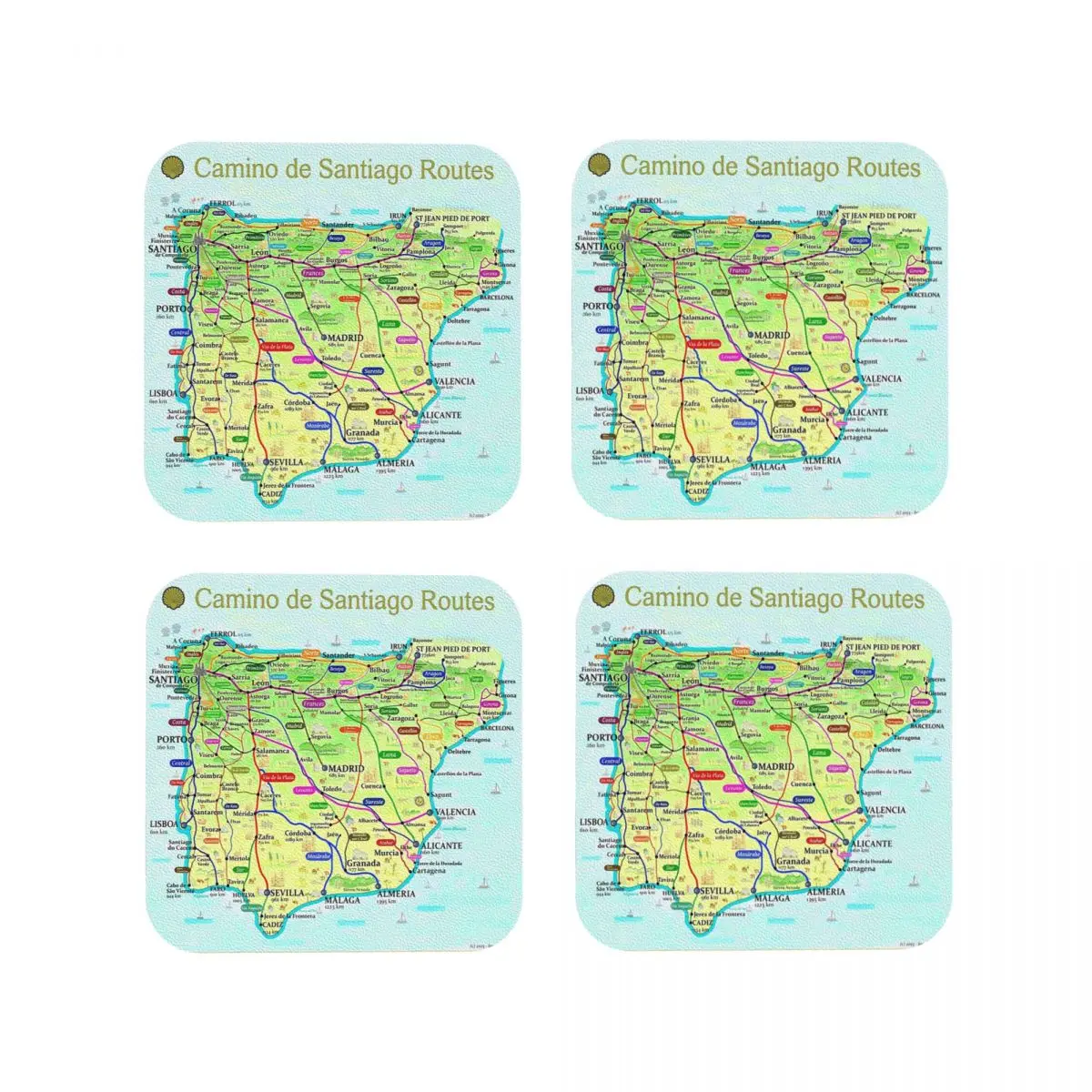 Mapa De Camino De Santiago Routes en España y Portugal posavasos manteles individuales de cocina tazas aislantes tapetes de café almohadillas de vajilla