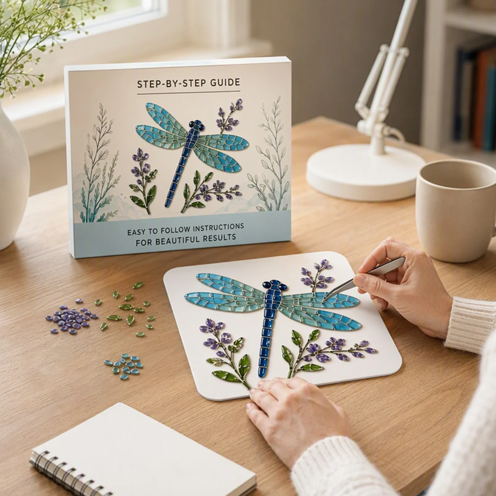 DIY Sea Glass Mosaic Kit Hand-Made Ocean-Inspired Artwork Sea-Themed Seaglass Craft Kit for Home Decoration Bookshelf Office