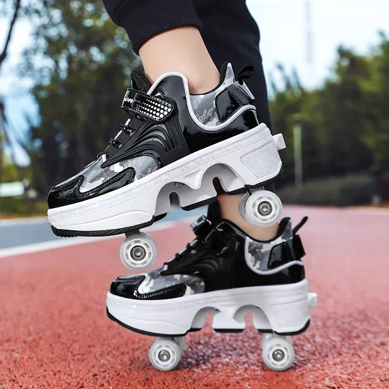 NEW children's sports roller skates deformation shoes 4 four-wheeled roller skates adult runaway shoes student deformation wheel