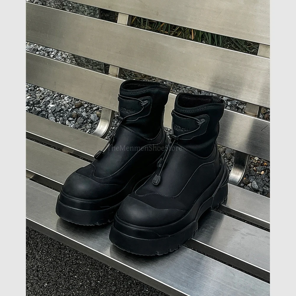 

Мужские уличные функциональные ботинки с толстой подошвой, короткие, с круглым носком, теплые рабочие ботинки, темно-черные, стильные, высокие, в крутом стиле