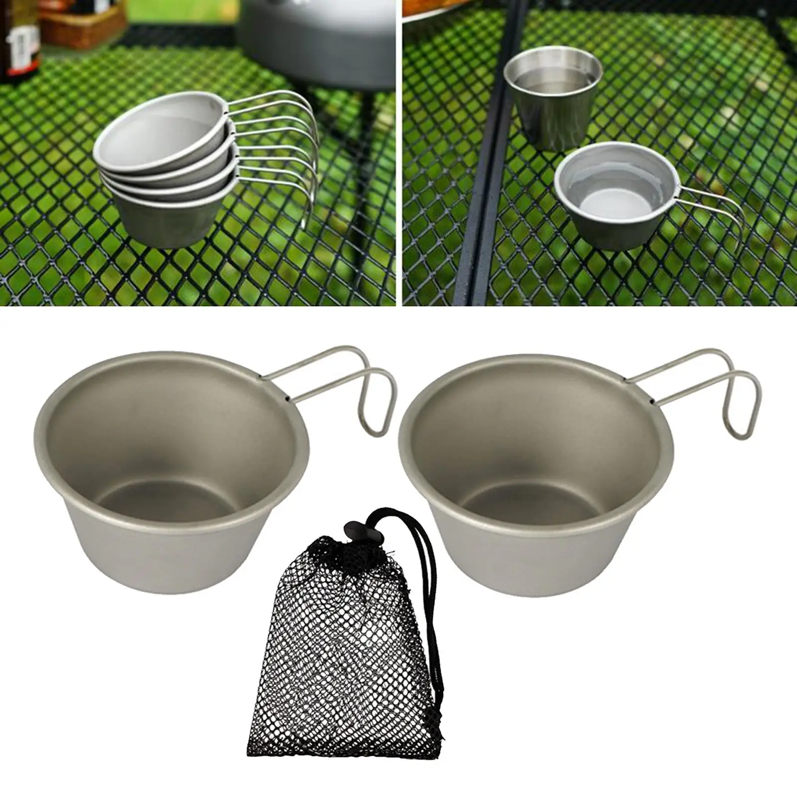 2 Glasses with Handle Set Stainless Steel Cups for Picnic or Family Daily Use Shatterproof -