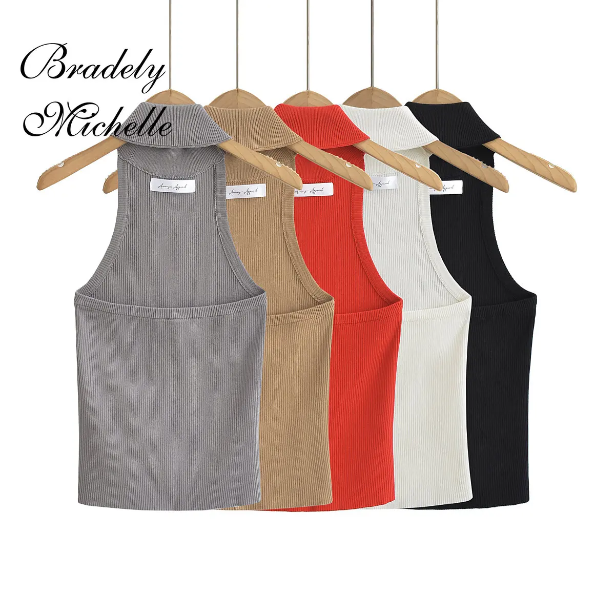 Summer Crop Tops for Women 2023 Sexy Hanging Neck Sleeveless High Strecth Knit Tank Top Double Wearing of Front and Back