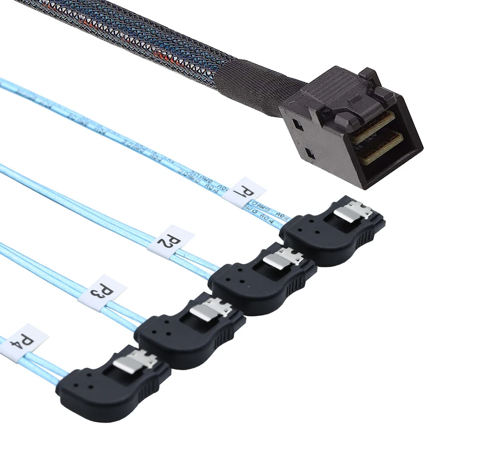 Reliable and Durable Mini SAS HD SFF-8643 to 4 Port SATA Left-Angle Connection Cable for Server