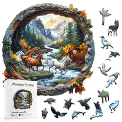 Wooden Puzzles for Adults, 3D Visual Effects Running Horses Wooden Jigsaw Puzzles for Adult, Wood Puzzles Adult, Cool Puzzles