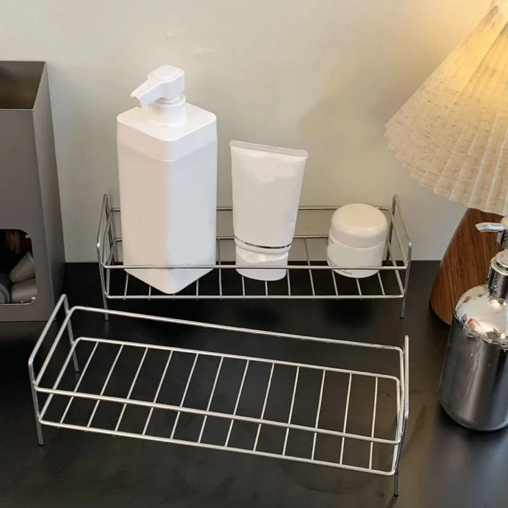 

Двухслойная подставка для хранения из нержавеющей стали, экономящая место, водонепроницаемая, для хранения косметики, большая вместимость, современный дизайн