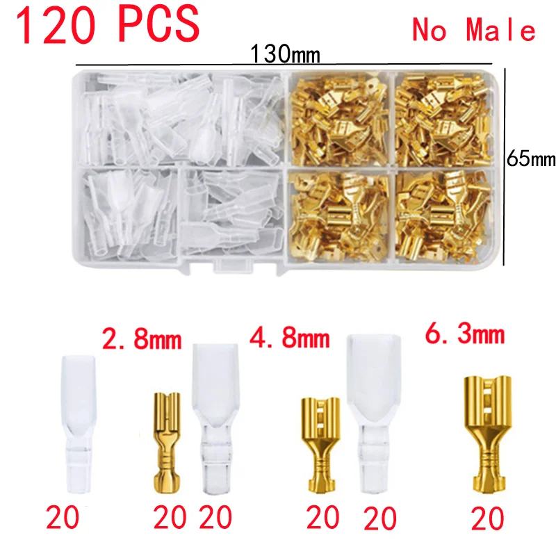 120pcs Box-Packed,Gold/Silver Crimp Terminal,Female 2.8/4.8/6.3mm No Male,Wire Connector,Electrical Terminals