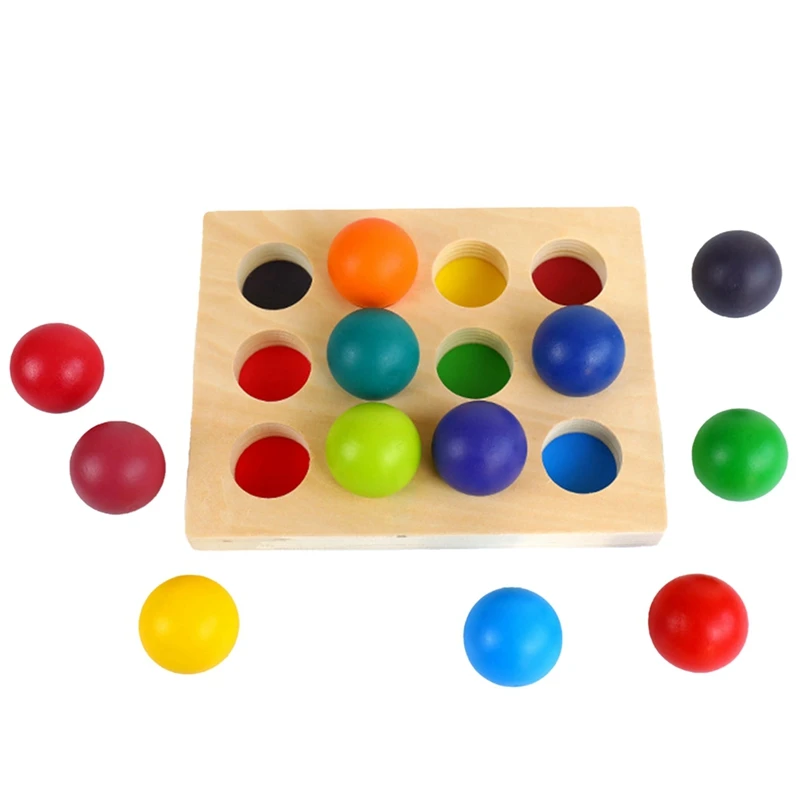 Palla abbinata arcobaleno in legno con vassoio, tavola di smistamento dei colori, giocattolo educativo giocattolo Montessori per regalo di compleanno per bambini durevole