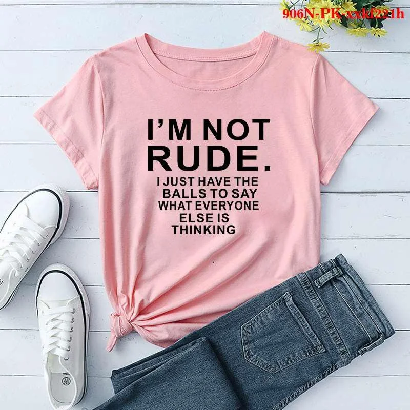 Women\'s Fashion Printed I\'m Not Rude Print T-shirts Summer Casual Loose Round Neck Creative Personalized T-shirts