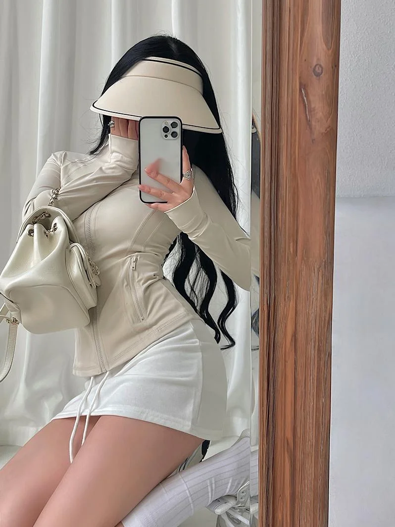 WOMENGAGA Sporty Slim Sweatshirt Thin Waist Long Sleeve Zipper Sport Casual Top Sweet Hoodie Hot Sexy Korean Women Tops  Z8E0