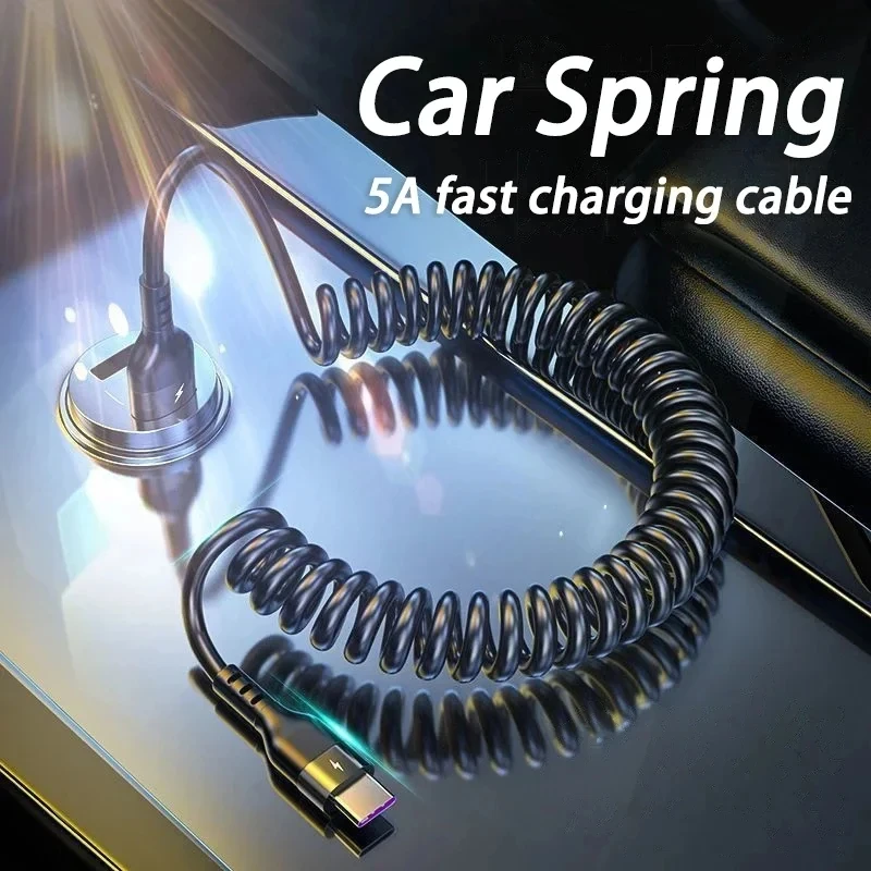 Spring USB Car Charger Type C Cable For iPhone 14 13 12 15 16 Pro Max Fast Charging Cable For Samsung Xiaomi Huawei Accessories