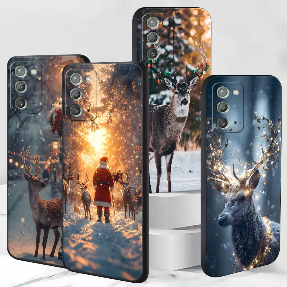 Christmas Elk Case For Samsung Note 10 Plus 20 Ultra 5G 9 Black TPU Frosted Phone Cover M12 J6 Plus J8 J7 M02 M22 M11 F12 Shell