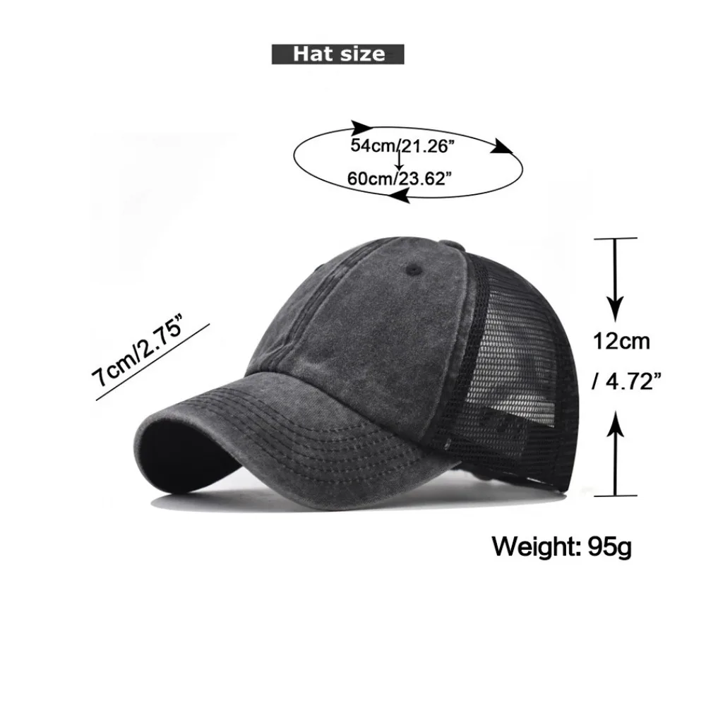 Modische Baseballkappe aus gewaschener Baumwolle, UV-Schutz, atmungsaktive Sportmütze, verstellbare Denim-Mesh-Kappe, Sommer für Damen und Herren – Detail 1