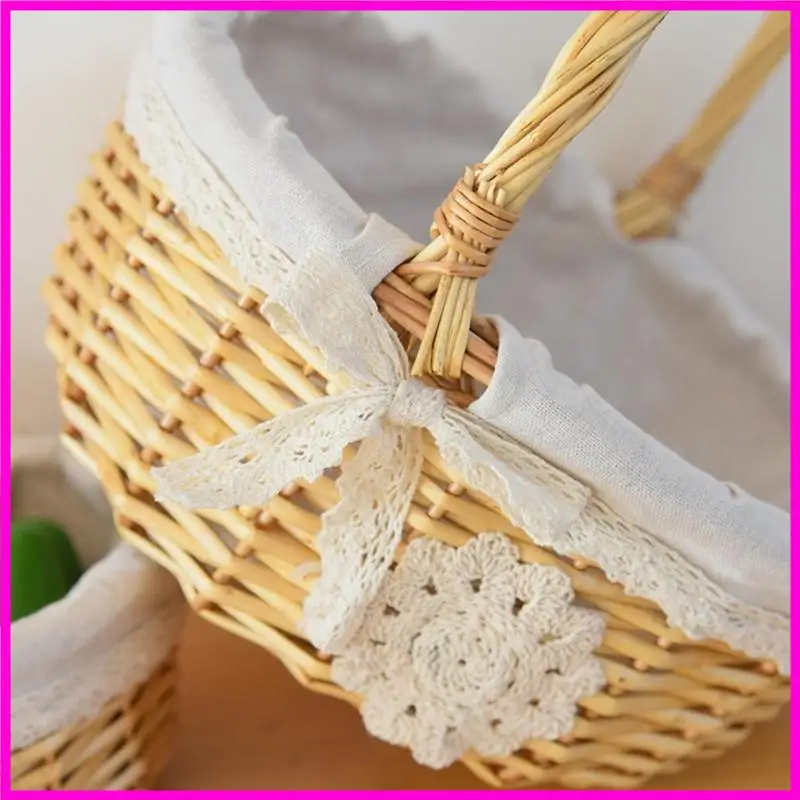 57BE PORTABLE OVAL HANDBASKET مع ملحق بطانة النسيج للتسوق والنزهات تصاميم مواد الصفصاف القوية