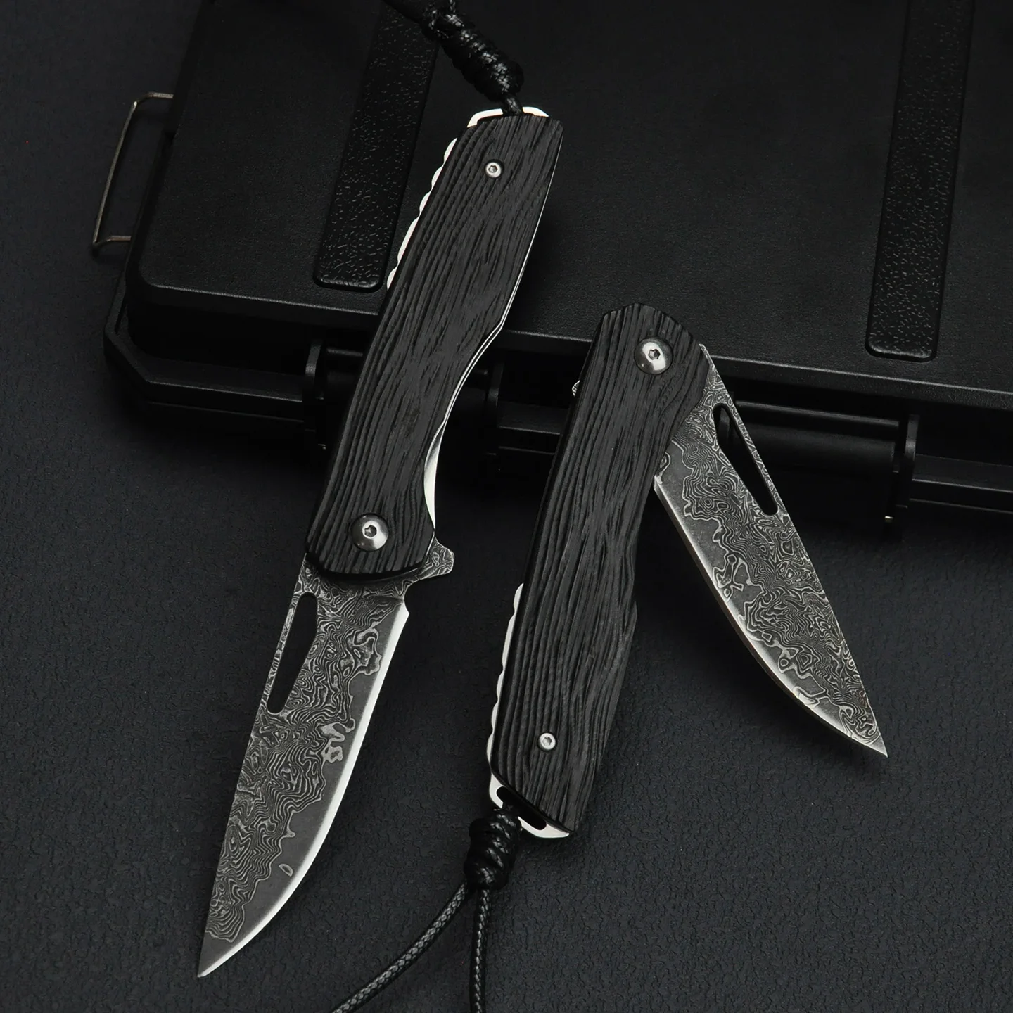 Damascus Steel Pocket Knife Ebony Handle Outdoor Camping Hiking Folding Knife Practical Multi functional EDC Tools