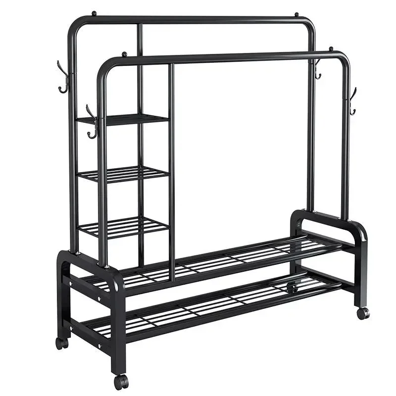 

Metal drying rack double rod jacket hat hanging storage rack household multi-layer